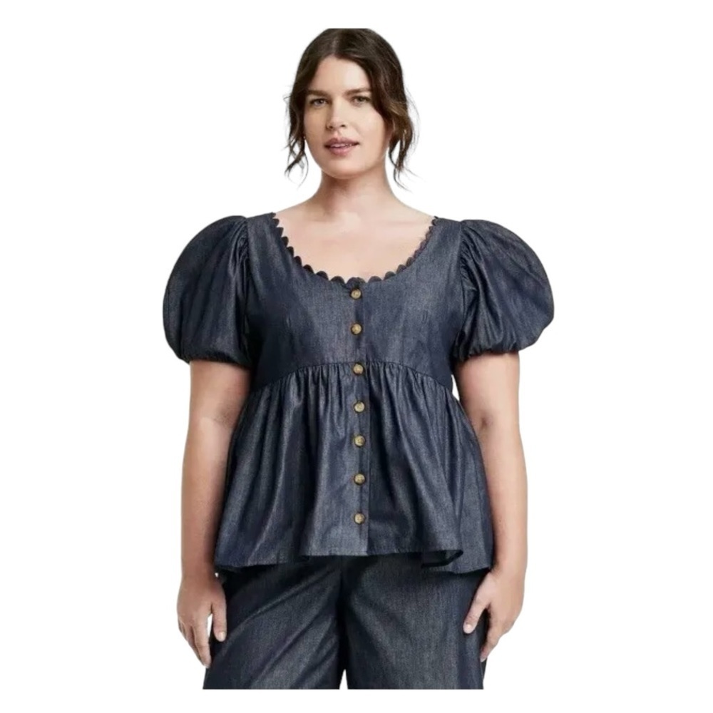 Kika Vargas x Target Puff Sleeve Blouse with Scallop Detail 2X